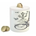 thumbnail image 2 of Eiffel Tower Piggy Bank, Illustration of a Woman on Alexander III Bridge in Paris Riding a Bike, Ceramic Coin Bank Money Box for Cash Saving, 3.6" X 3.2", Grey Red Peach, by Ambesonne, 2 of 4