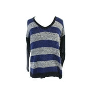 Kensie Womens Blue Combo Long-Sleeve V-Neck Striped Sweater S