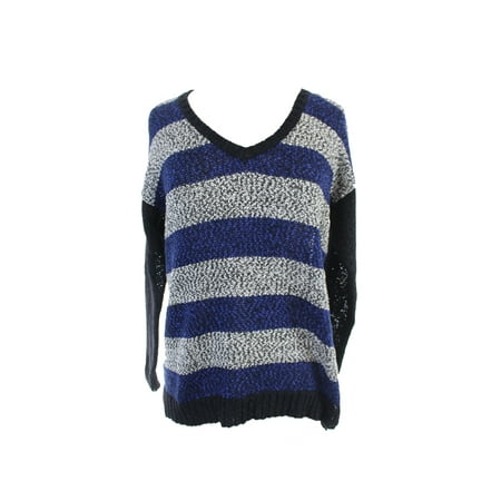 Kensie Womens Blue Combo Long-Sleeve V-Neck Striped Sweater S