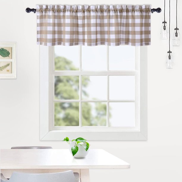 Paquete de 1 cenefa de cuadros vichy a cuadros estilo búfalo para ventanas, cortinas para cafeterías, casas de campo, baños, cocinas o salas de estar. Cortinas cortas con bolsillo para barra, azul
