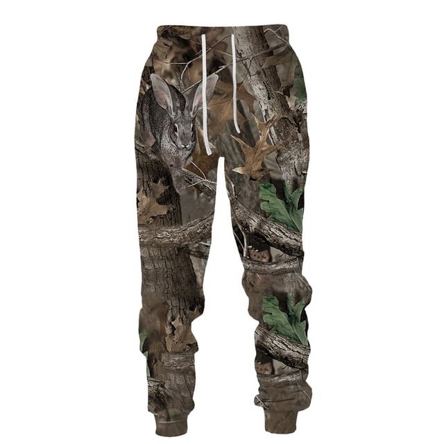 Pantalones largos con estampado 3D para hombre, ropa deportiva informal de camuflaje para acampar al aire libre, caza de animales salvajes, ciervo, jabalí, pesca y Fitness