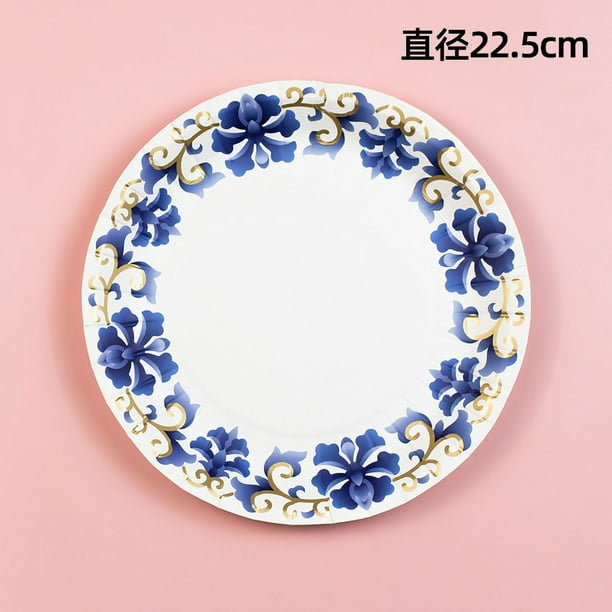 Zhuge Platos de papel desechables de 8,85 pulgadas, 150 unidades, resistentes a cortes, resistentes al remojo para uso diario, resistentes a cortes para reuniones familiares, picnic (azul)
