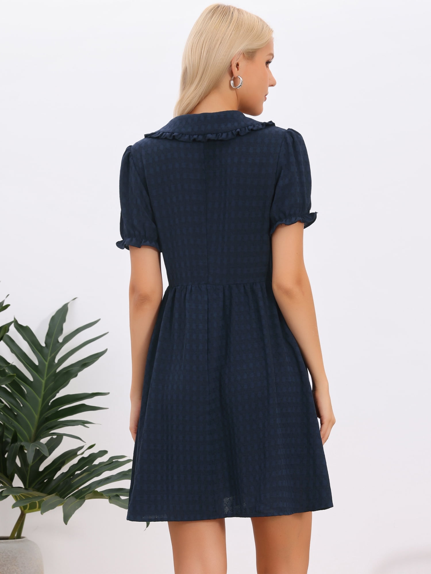 DARING DIVA Women's Vintage Peter Pan Collar Puff Short Sleeve Mini Dress XL Navy Blue