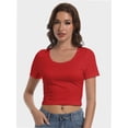 thumbnail image 6 of Women's Scoop Neck Short Sleeve Crop Tops Slim Fit T-Shirts, 6 of 6