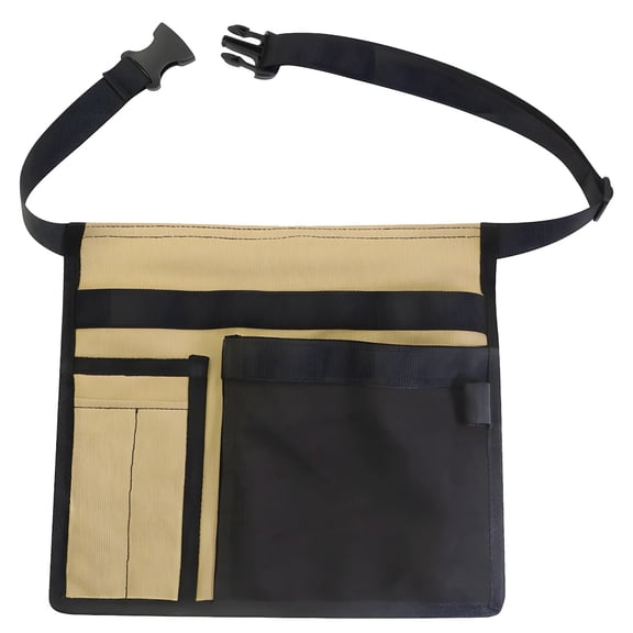 Garden Tool Belt, 10.8 x 9.8 in / 27.5 x 25 cm Tool Pouch, Canvas Adjustable Multi-Pocket Gardening Waist Apron for Electrician, Carpenter, Plumber, Khaki Black