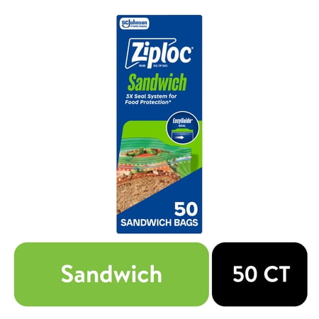 Ziploc® Brand Sandwich Bags with EasyGuide™ Texture, Grip 'n Seal Technology™, 50 Count