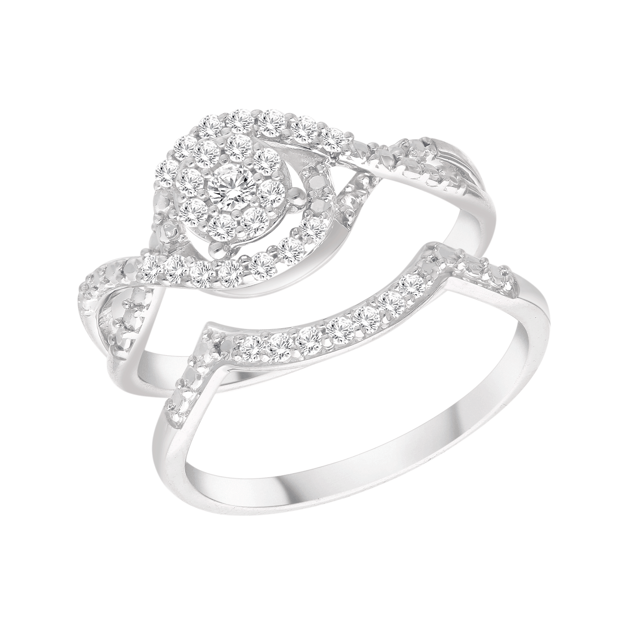 Brilliance Fine Jewelry Round 1/3 Carat Lab Grown Diamond Bridal Ring Set in Sterling Silver