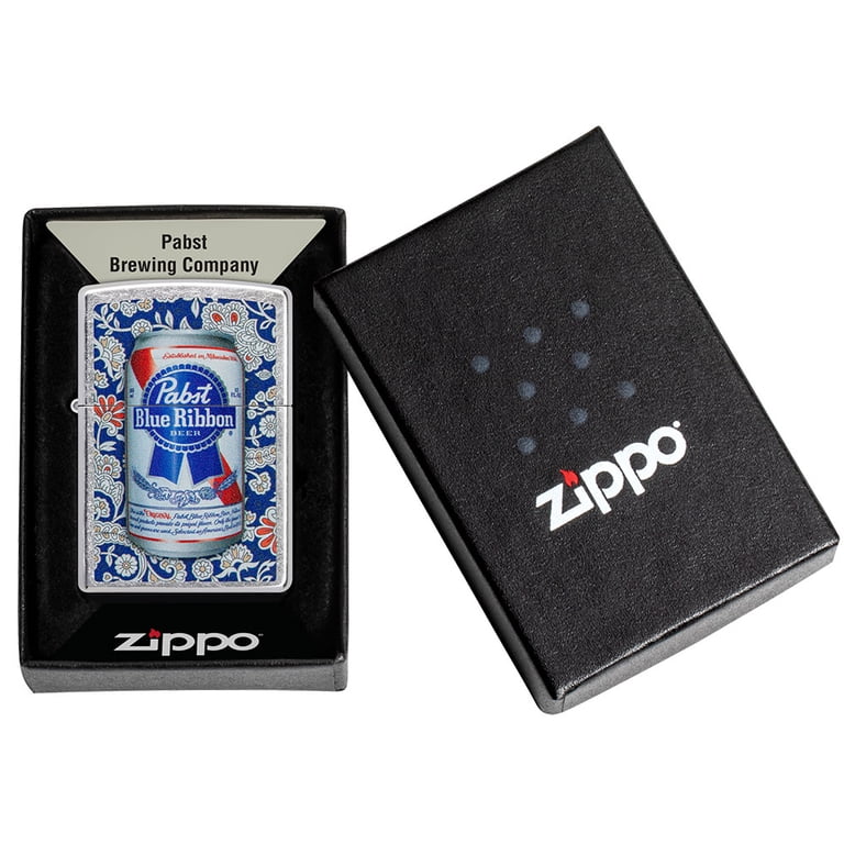 Zippo Lighter: Pabst Blue Ribbon Beer Logo - Street Chrome Finish