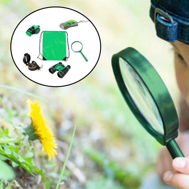 Kit de aventura para Senderismo Hugo explorador libre con Lupa Telescopio silbato Brújula verde