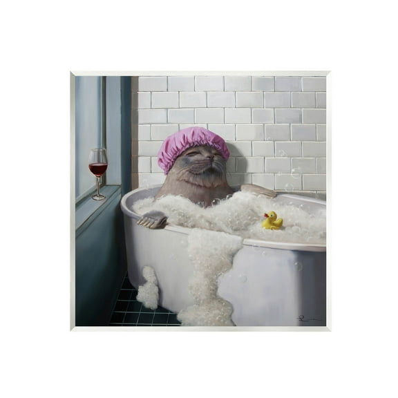 Relaxing Seal Bathtub Wine Glass Animals & Insects Graphic Art Unframed Art Print Wall Art