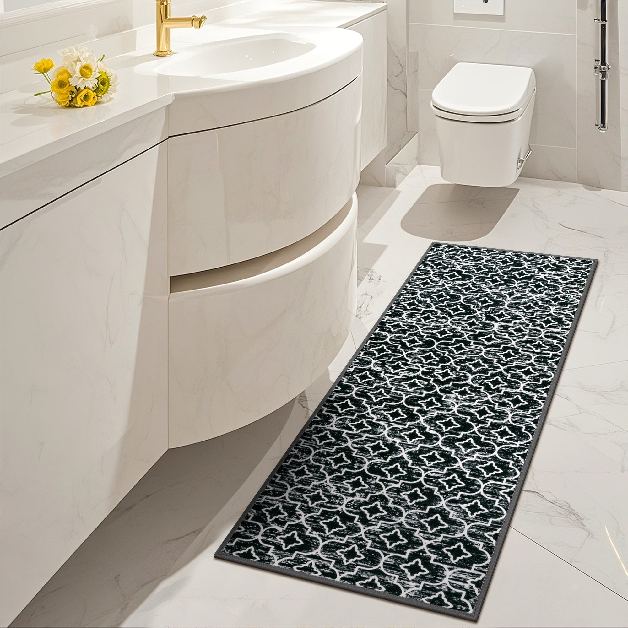MeyJey Black Kitchen Rug Set 3 Piece, Non Slip Machine Washable Mats for Home Floor and Living Room