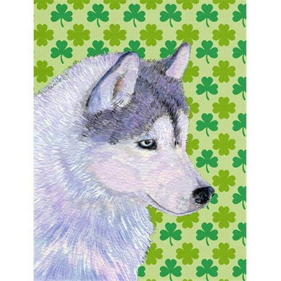 28 x 40 In. Siberian Husky St. Patricks Day Shamrock Portrait Flag Canvas, House Size