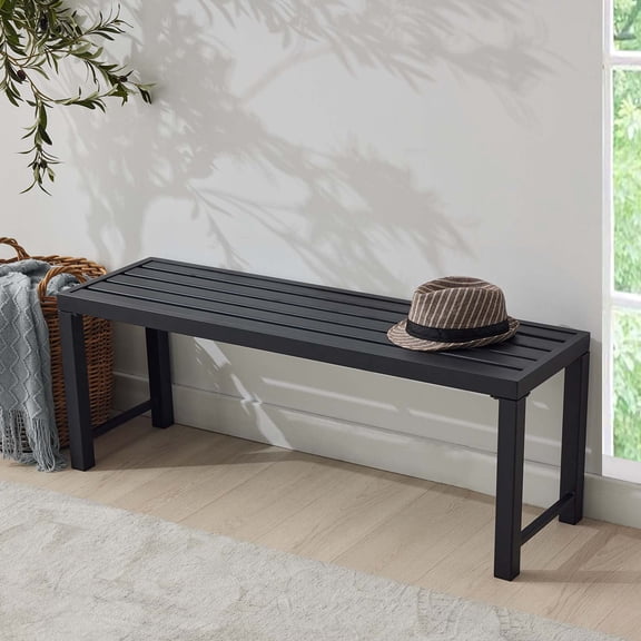 Outdoor Metal Garden Bench, Patio Backless Bench, Weatherproof Park Benches for Gardens, Patios​, Black