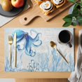 thumbnail image 2 of Blue Octopus Coastal Placemats Set of 6, Coral Summer Beach Nautical Ocean Blue Placemats for Dining Table, Place Mats for Kitchen Tabletop, Waterproof Wipeable Dining Table Mats Set, 2 of 9