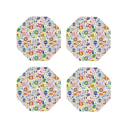 

Pofeuu Retro Musi Disco Print Coasters for Drinks 4Pack PU Leather Coasters Bar Drink Coasters for Tabletop Protection Furniture from Damage-Octagon