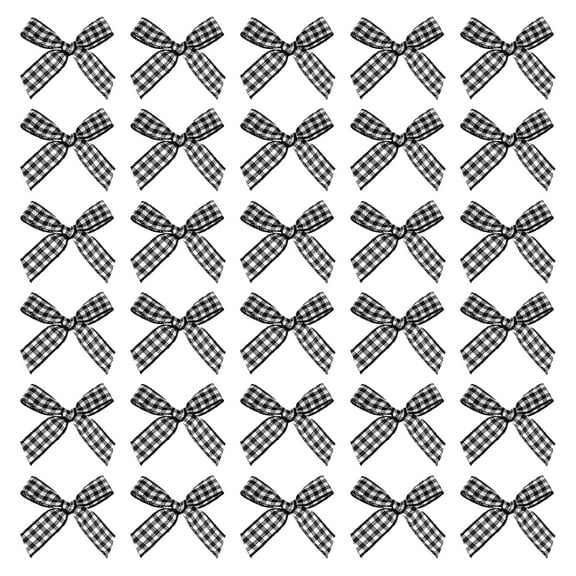 50 Pcs Mini Gingham Ribbon Bows for Craft DIY Cake Sewing Wedding Birthday Party Decoration, Black White