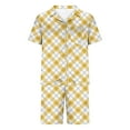 thumbnail image 4 of DDAPJ pyju Mens Plaid Pajama Shorts Set 2 Piece Silk Satin Sleepwear Short Sleeve Button Down Shirt and Elastic Waist Shorts Set Loose Comfy Loungwear with Pockets Yellow XXL, 4 of 5