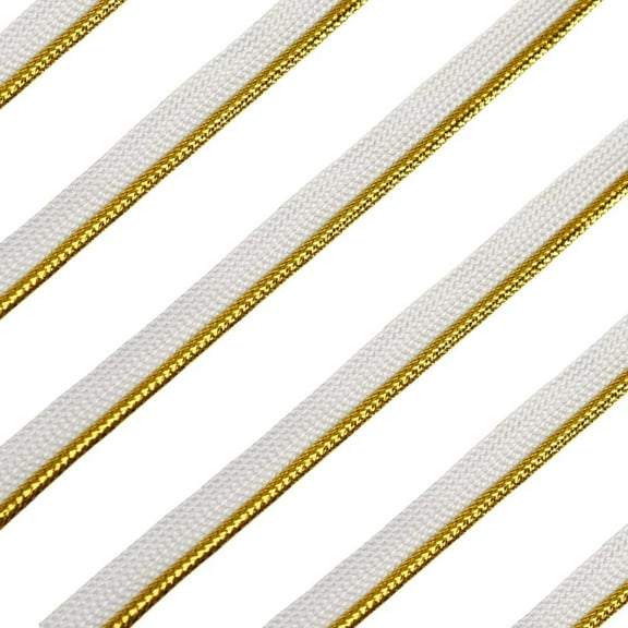 1pc 35m/38.15yards Piping Trim with Metallic 12mm/0.47inch Single Fold Bias Tape Polyester Binding Tape Gold White Flat Cord Trim for Home Decor Tieback Clothing Draperies Crafts Sewing