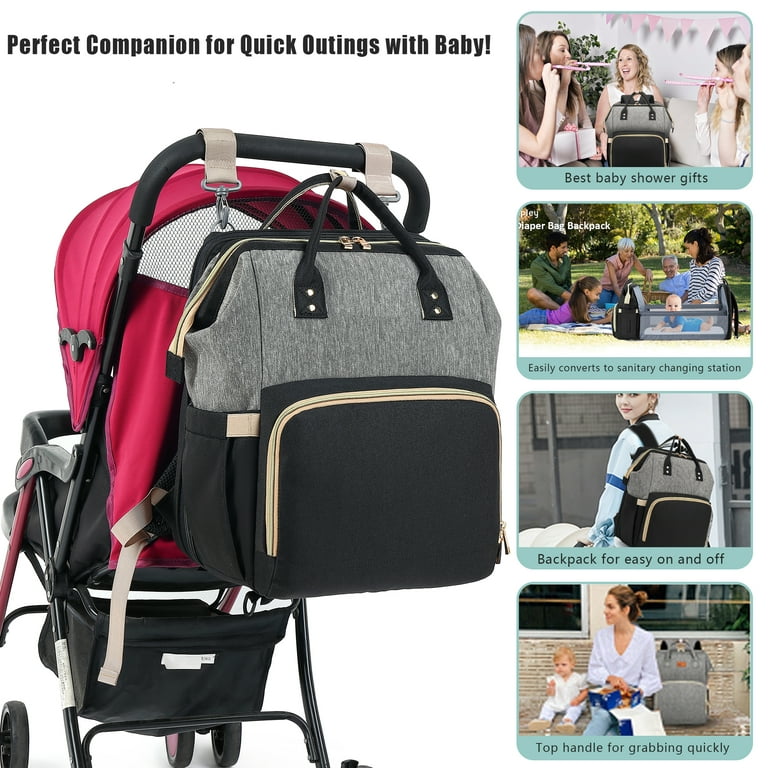 WiseWater Changing Station and Pad Included Large Capacity Adjustable  Shoulder Straps Waterproof Easy to Clean Backpack Diaper Bag, Black 