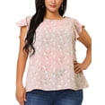 thumbnail image 2 of Women's Plus Size Blouse Floral Tie Waist Flare Sleeve Top Pink 2X, 2 of 7