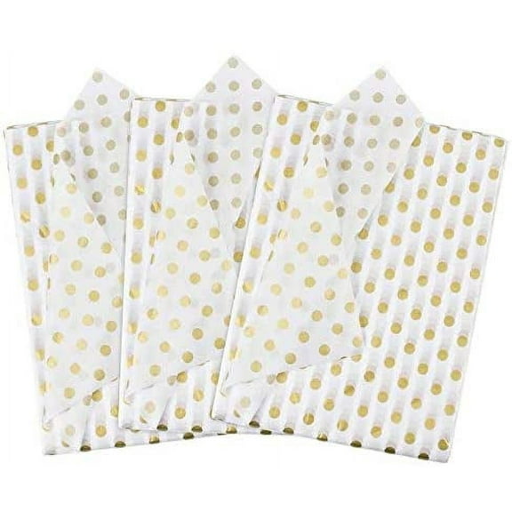 BUZIFU Tissue Paper Sheets 50 Sheets Gift Wrapping Tissue Paper,White Xmas Wrapping Paper,with Gold Polka Dots,Birthday Wrapping Paper Packing,Tissue Paper for DIY Crafts Gifts Present (20x28inch)