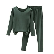 hotojiny 2 Piece Outfits for Women Crew Neck Long Sleeve Pullover with Elastic Waist Leggings Solid Color Thick Warm Pants Set