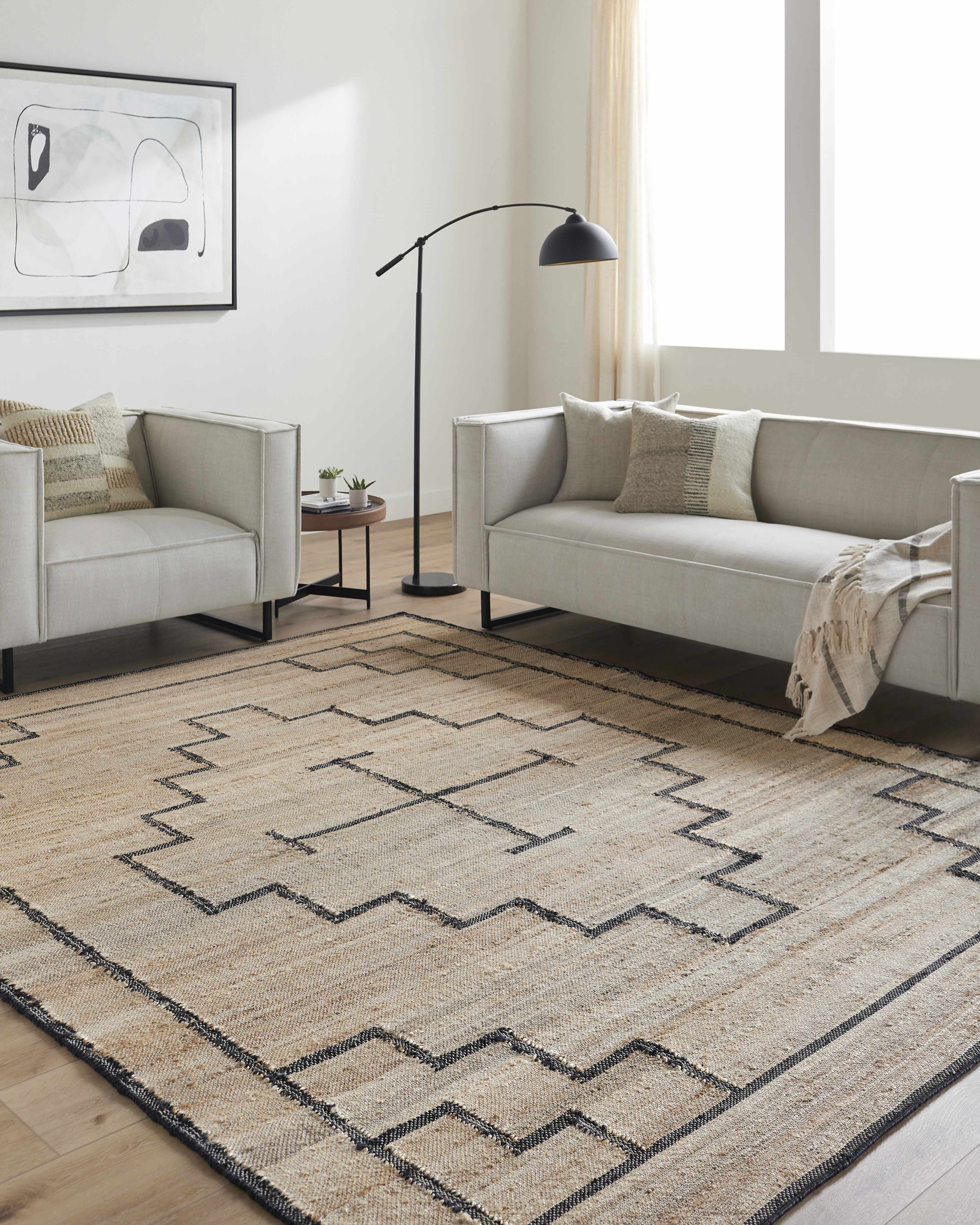 Hauteloom Robyn Jute Living Room, Bedroom Area Rug - Traditional, Transitional - Tan, Black - 2' x 3'