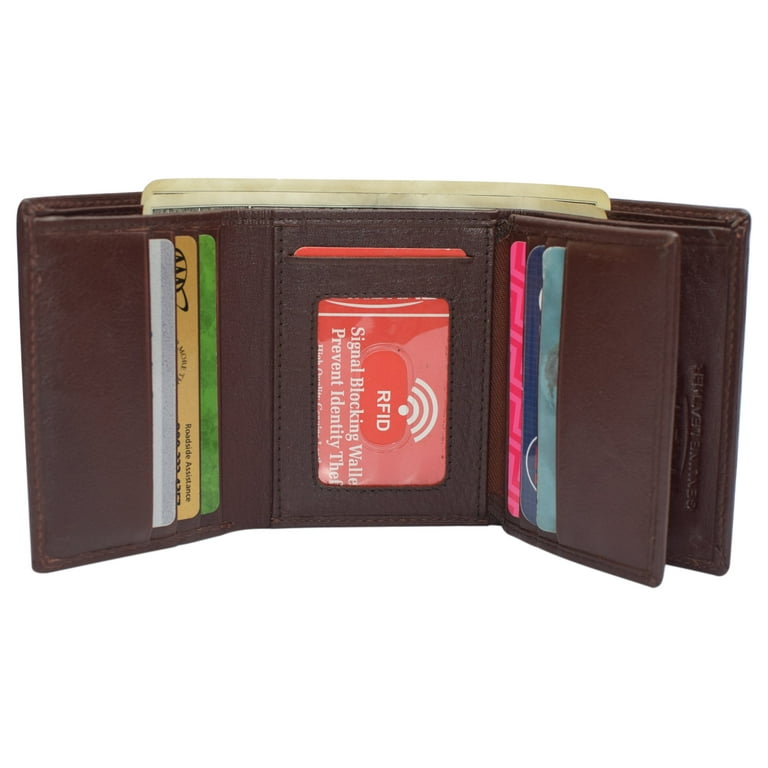 RFID Leather Trifold Wallet with 9 Card Slots 2 Note Pocket RFID Leather Trifold Wallet with 9 Card Slots 2 Note Pocket