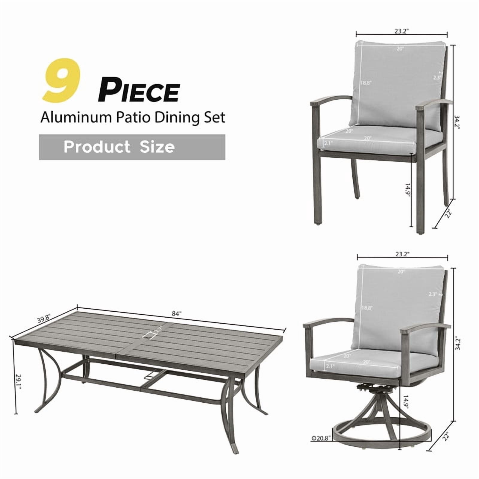 9-Piece Patio Outdoor Dining Set - All Aluminum Patio Table and Chairs Set for 8 Includes 1 Rectangular Dining Table, 6 Dining Chairs and 2 Swivel Chairs