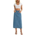 thumbnail image 2 of INSPIRE CHIC Women Denim Miaxi Skirt High Waisted Swiss Dots Back Slit Casual Jean Column Skirt M Light Blue, 2 of 6
