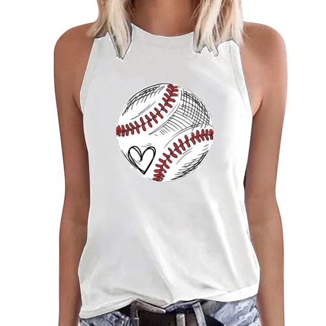 Gibobby Mujeres Verano Sin Mangas Cuello Redondo Béisbol Impresión Tank Tops Casual Camisetas Blusa Top(Blanco,G)