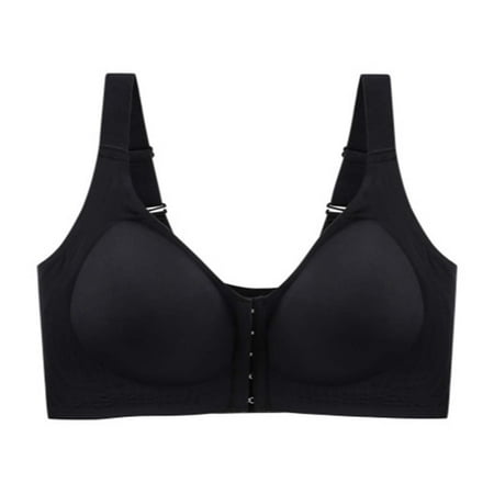 BYHONG Women s Plus Size Wireless Bra with Front Closure Seamless Back Comfortable and Adjustable for Side Gathering and Sagging Black XXL