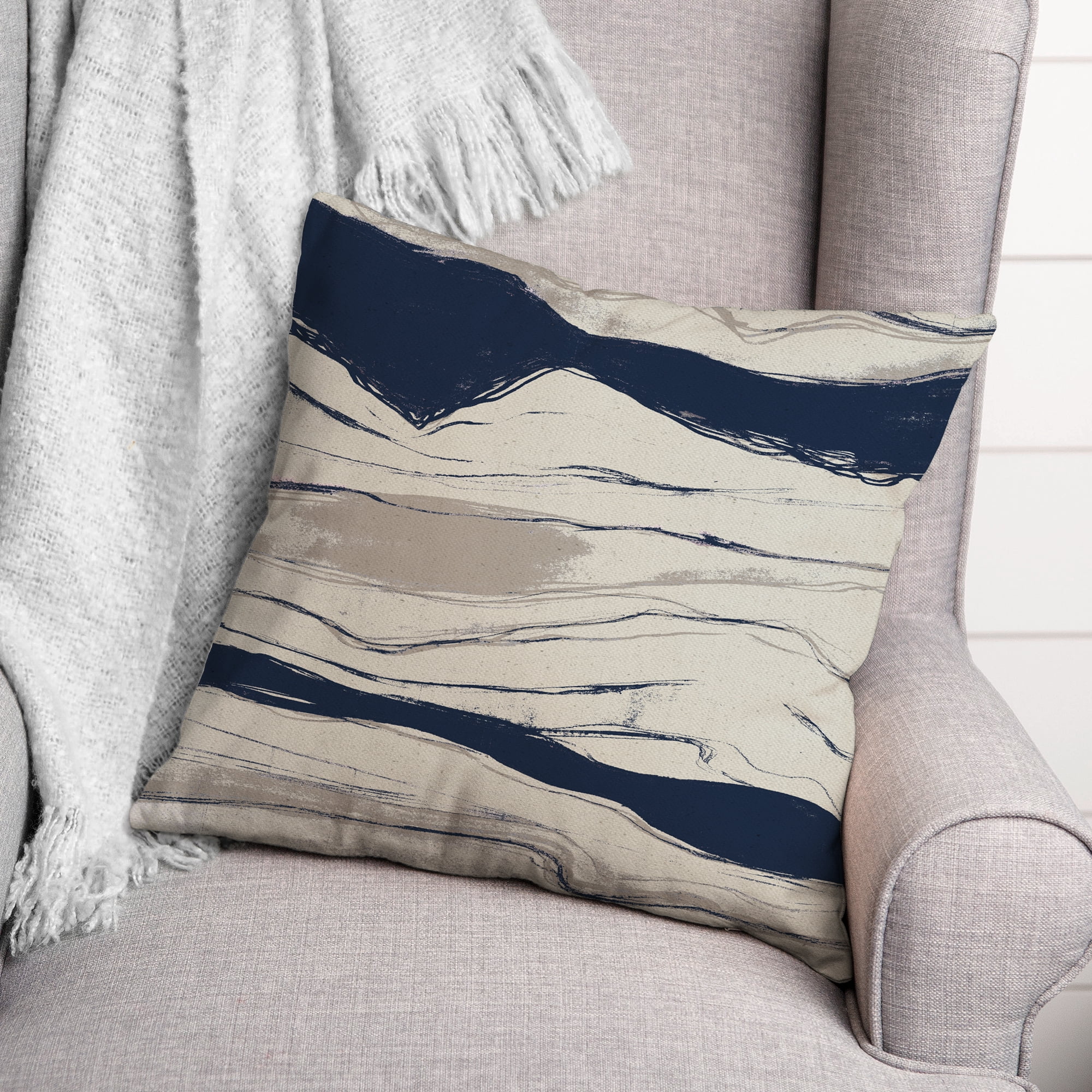 Creative Products Navy Gray Flowing Lines 18x18 Indoor / Outdoor Pillow