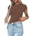 thumbnail image 3 of Sexy Short Sleeve Top for Women Solid Slim Fitted Shirt Tee Basic Crew Neck Crop Top Blouse, 3 of 6