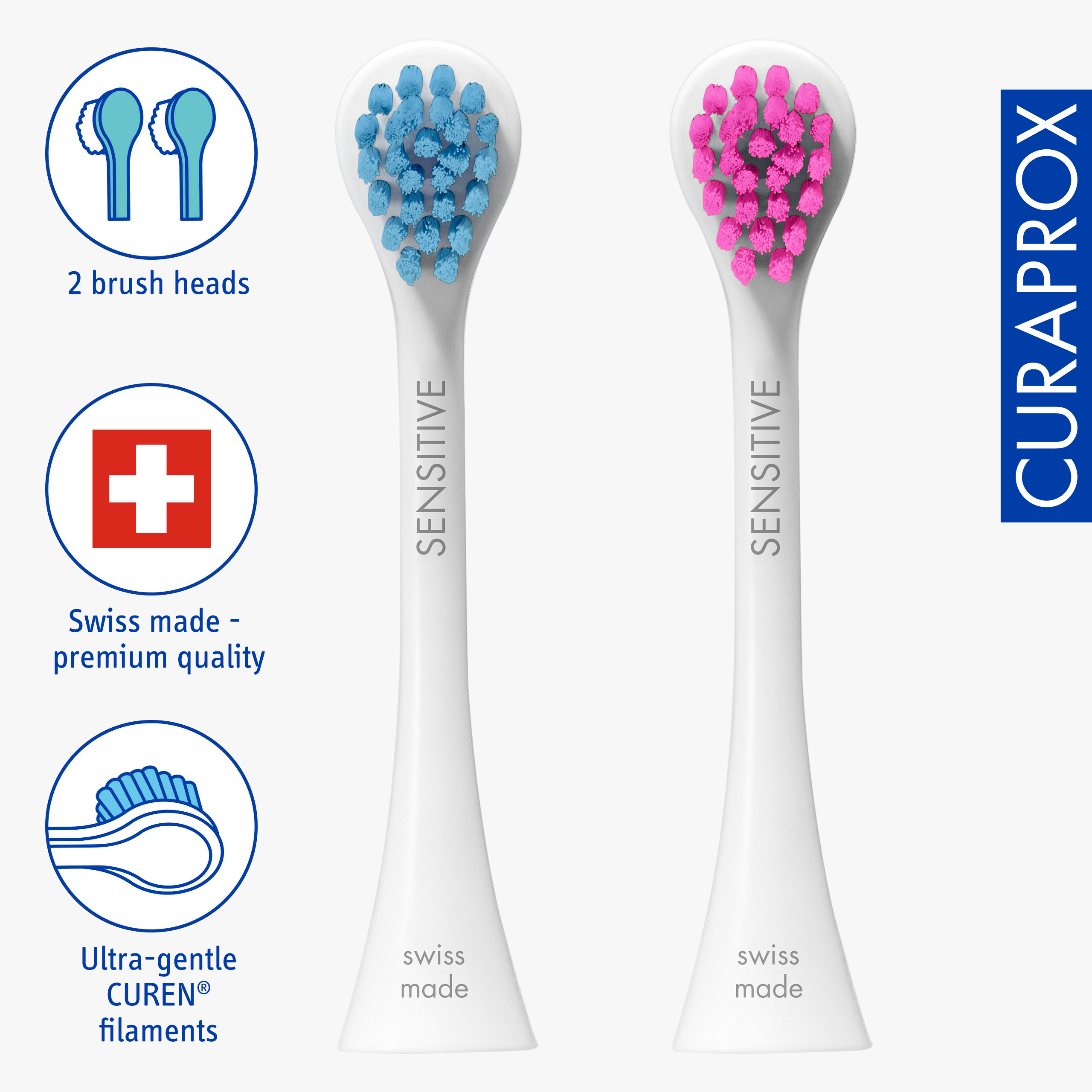 Curaprox Hydrosonic Brush Head Sensitive blue/pink, 2 pcs