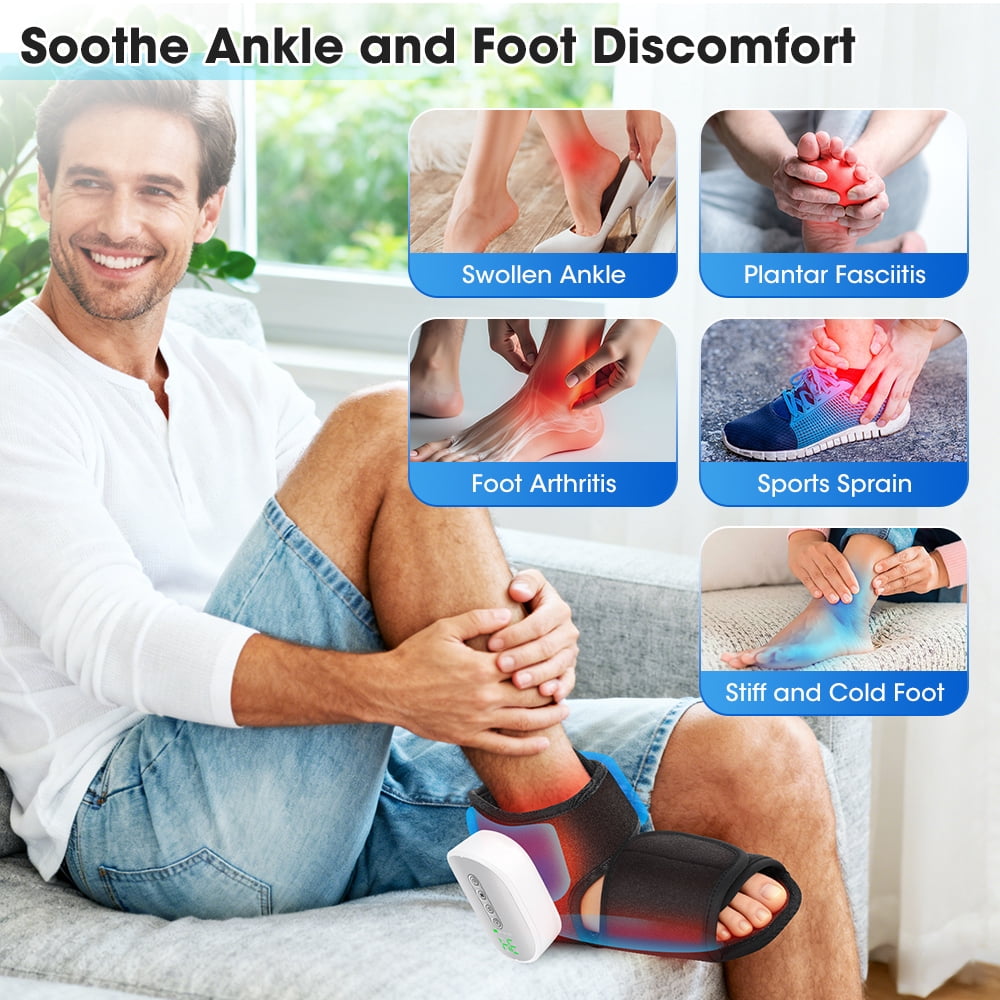 Cordless Ankle Massager, Dual Air Compression & 4-Level Heat Foot Massager, Portable Foot Massager Machine, Adjustable Intensity for Home Office, Foot and Ankle Massager Gift for Men Women, Black