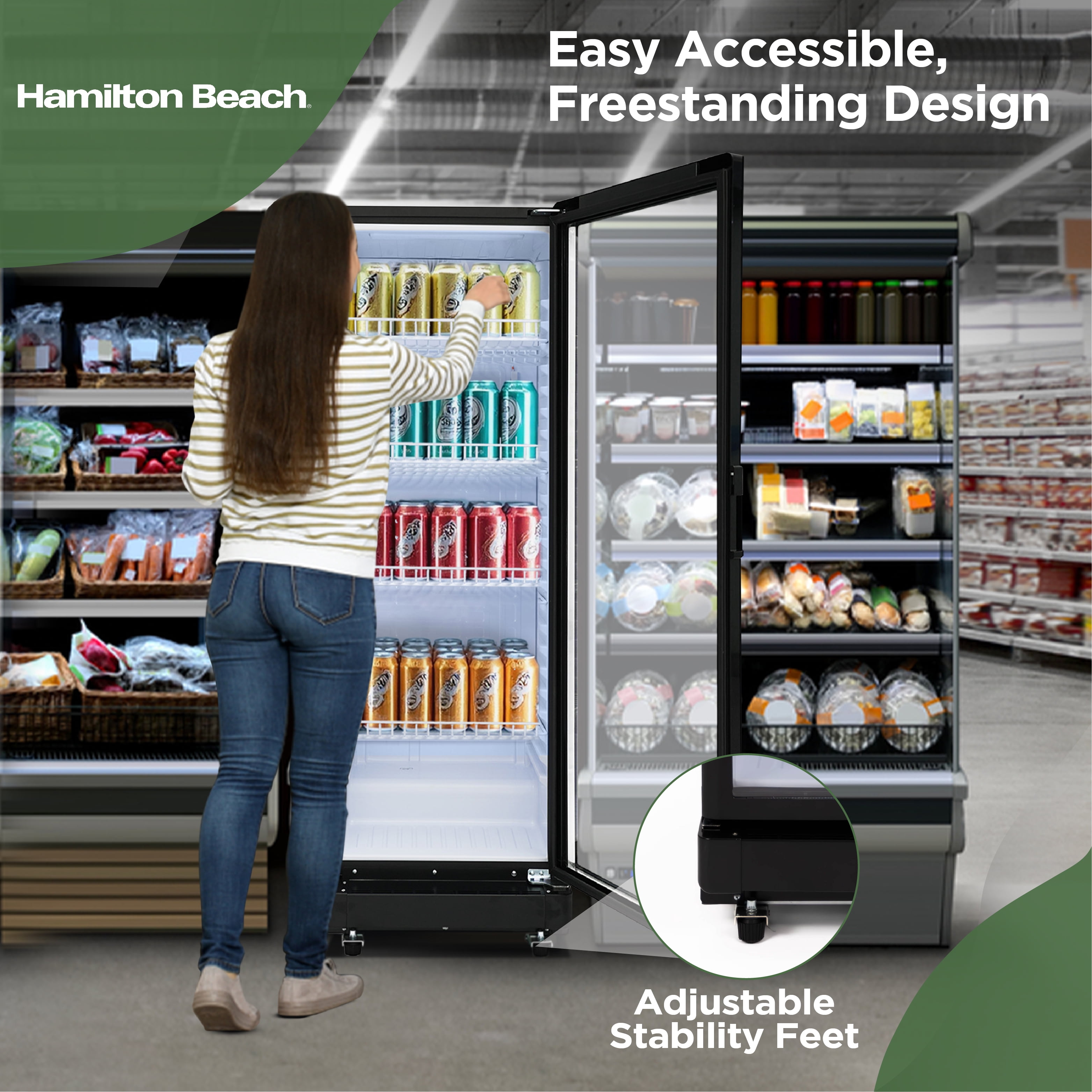 Hamilton Beach, 8.5 Cu.Ft. Commercial Glass Display Refrigerator, Black