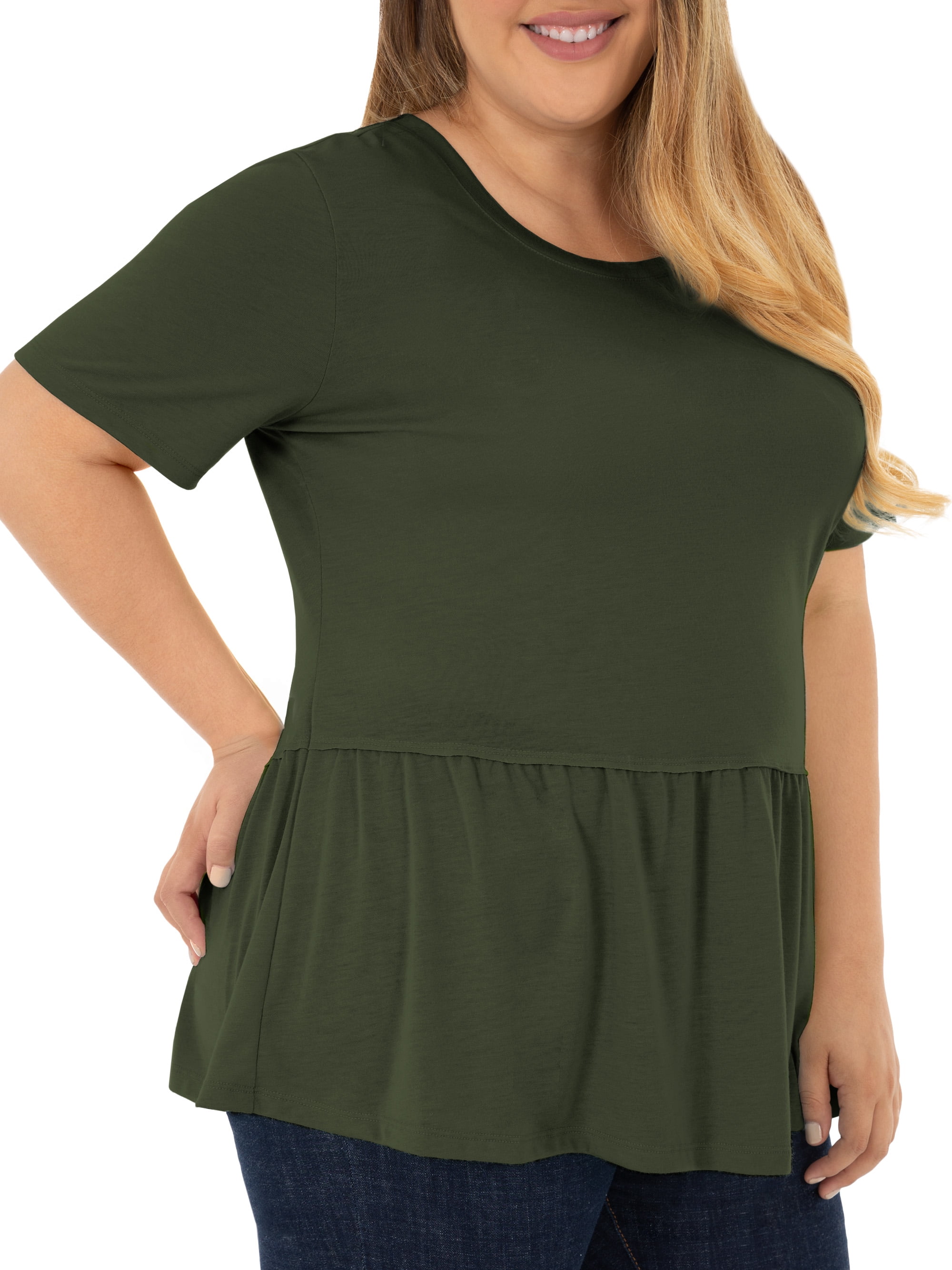 Wright's Women's Plus Size Short Sleeve Crew Neck Classic Peplum Top/Blouse, 1X-4X