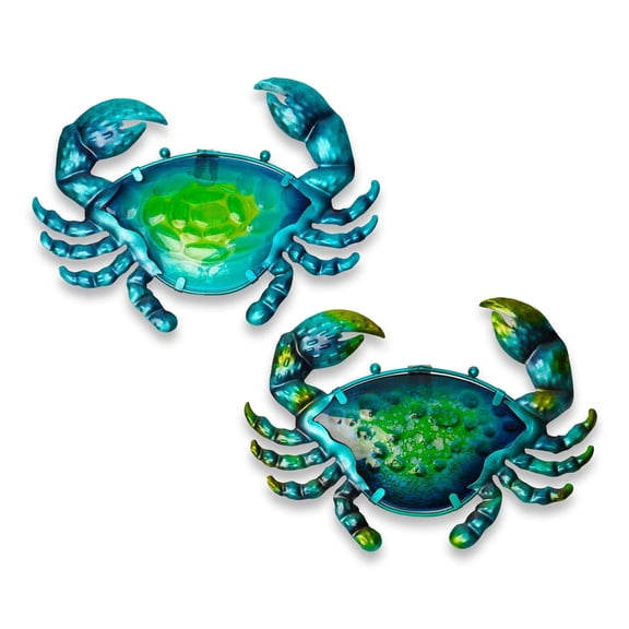 G128 Crab Metal Wall Art Set | Blue Crab Coastal Ocean Beach Theme Indoor Outdoor Wall Art Hanging Decor for Bedroom, Living Room, Garden, Patio