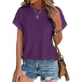 thumbnail image 3 of Jalioing Women's Summer Short Sleeve Shirts Crew Neck Eyelet Fashion Tunic Tops Dressy Casual Plain Work Blouses, 3 of 4