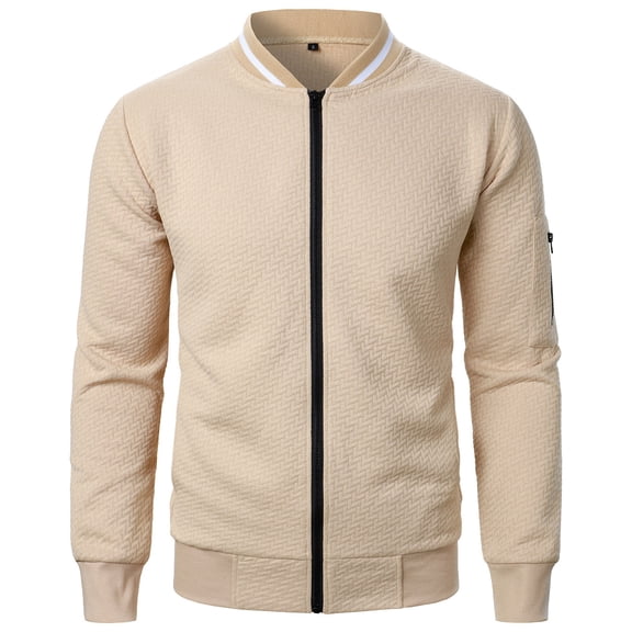 YYDGH Men's Waffle Bomber Jacket Full Zip Up Long Sleeve Jackets Casual Lightweight Coat with Pockets Khaki S
