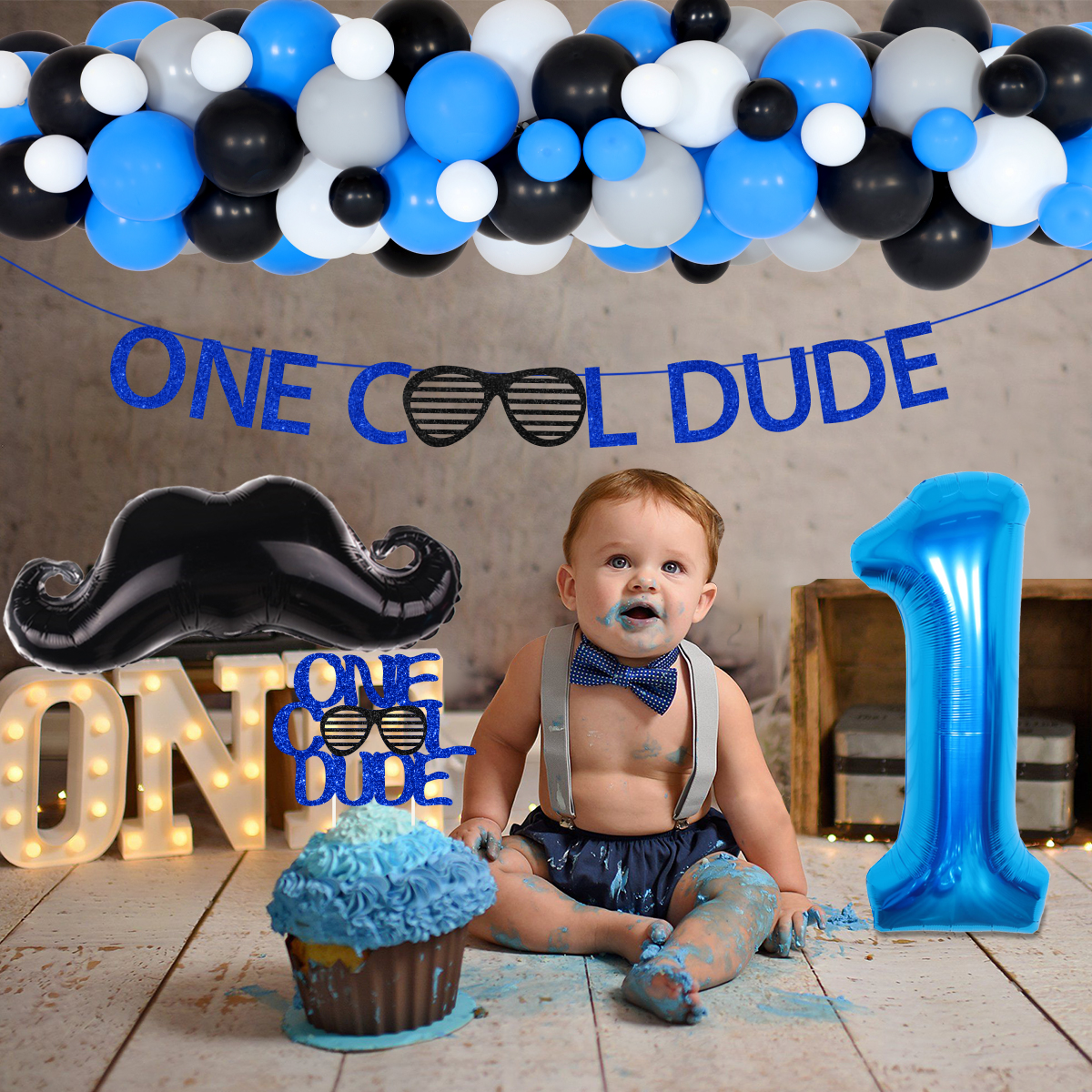 1st Birthday Decorations for Baby Boy - One Cool Dude - Balloon Garland  Kit, Cake Topper, Banner and Supplies - Walmart.com