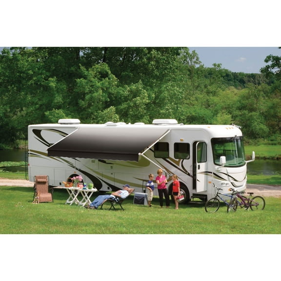 Dometic 848NR15.400B 8500 Manual Patio Awning with Polar White Weathershield - 15', Onyx Linen Fade