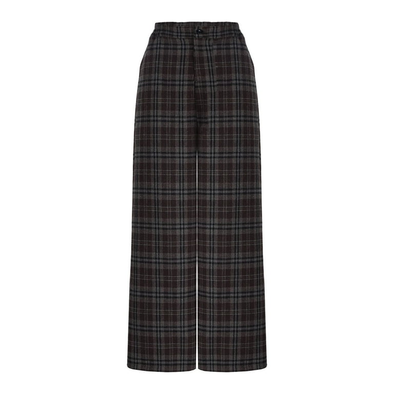 Dress Pants Women Sevevn Plaid Pants for Women Wide Leg High Waisted Tartan Work Business Casual Elastic Waist Trousers Pants with Pocket, Women's,