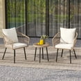 thumbnail image 2 of Dextrus 3-Piece Wicker Patio Conversation Bistro Set, Outdoor Patio Furniture Set w/Glass Top Table & Cushions for Garden Balcony Backyard Poolside, Beige, 2 of 10