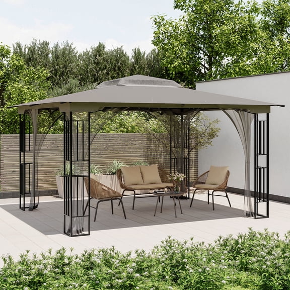 LAUSAINT HOME Patio Gazebo 13'x11',Heavy Duty Gazebos Shelter Party Tent with Double Roofs, Mosquito Nettings for Backyard, Garden, Lawn,(Gray)