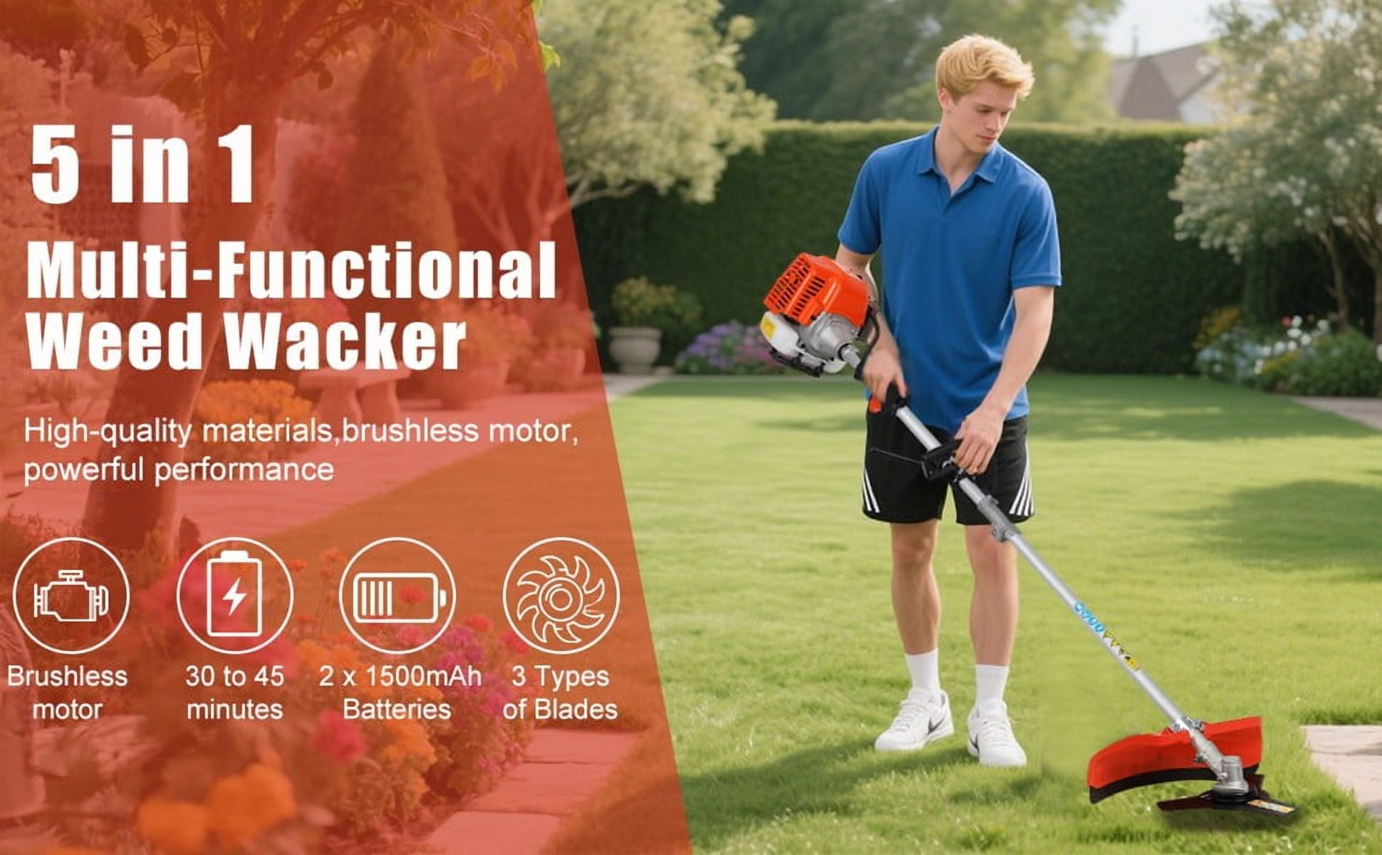 YNCE 52cc Gas Weed Eater,Gas String Trimmer,5 in 1 Cordless Hedge Trimmer[2 Stroke],Multi Garden Tools Brush Cutter, Weed Wacker, Pole Saw with Extension Pole, String Trimmer for Yard Lawn