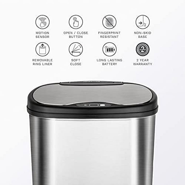 NINESTARS Motion Sensor Trash Can - 13.2 Gal / 50L Stainless Steel, Automatic Lid, Hands-Free