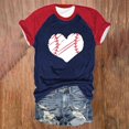 thumbnail image 2 of Clearance! Hontri Women's Color Block Raglan Baseball Letters Printed Round Neck Casual Short Sleeve Baseball T Shirt Women's T-Shirts Navy Xl, 2 of 4