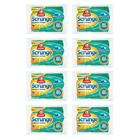 O-Cedar Scrunge Multi Use Sponge Non Scratch Scrub Surface Odor Eliminate 2 Count, 8-Pack